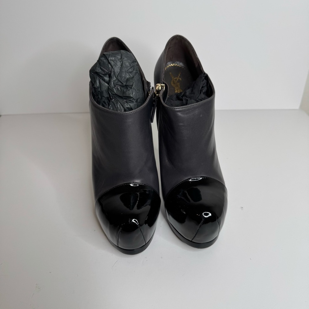 Yves Saint Laurent YSL Heel Booties Platform 36.5 Toe Cap Patent Leather Black